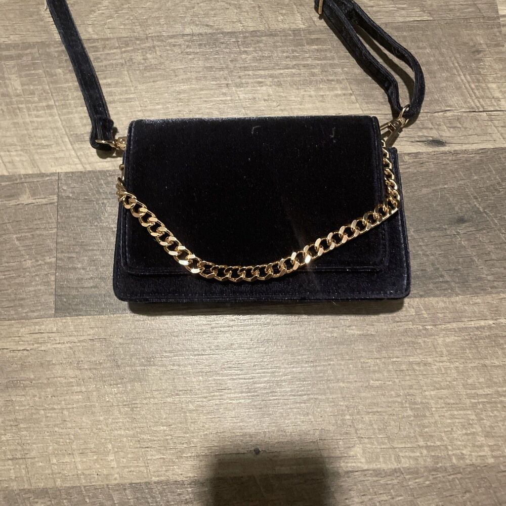 Anthropologie Black Velvetโ Clutch Crossbody Chain Bag